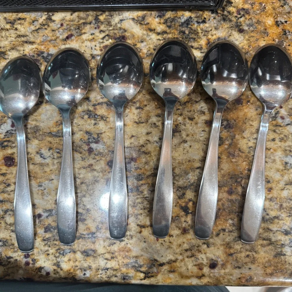 Set of 6 Stainless Steel Tablespoons Modern Satin Finish Flatware Spoons